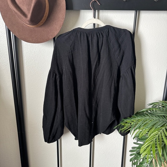 ASOS black gauzey oversized button poet sleeve blouse top cottage core shirt top - Picture 2 of 4